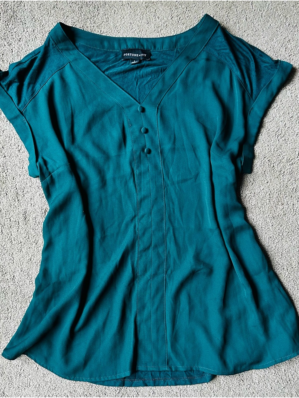 Emerald Green V-Neck Cap Sleeve Blouse
